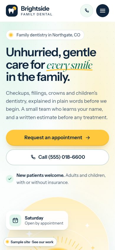 Brightside Family Dental on a phone