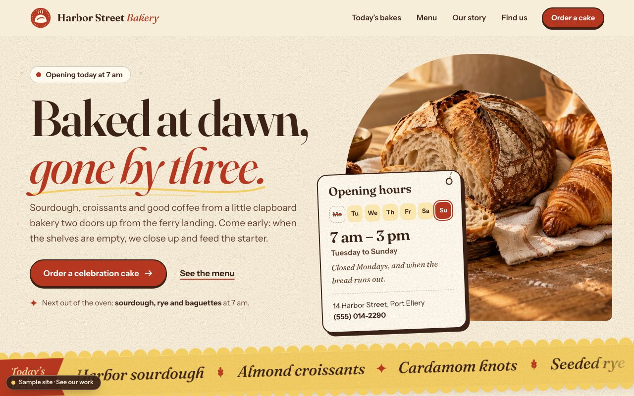 Harbor Street Bakery: the home page on a computer