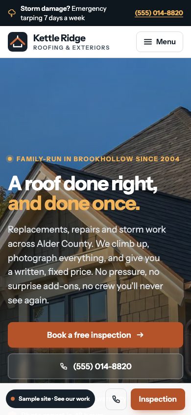 Kettle Ridge Roofing & Exteriors on a phone