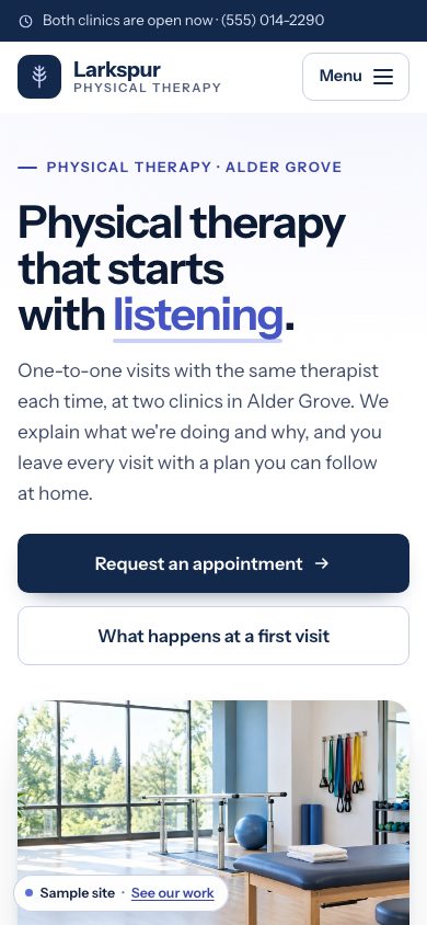 Larkspur Physical Therapy on a phone