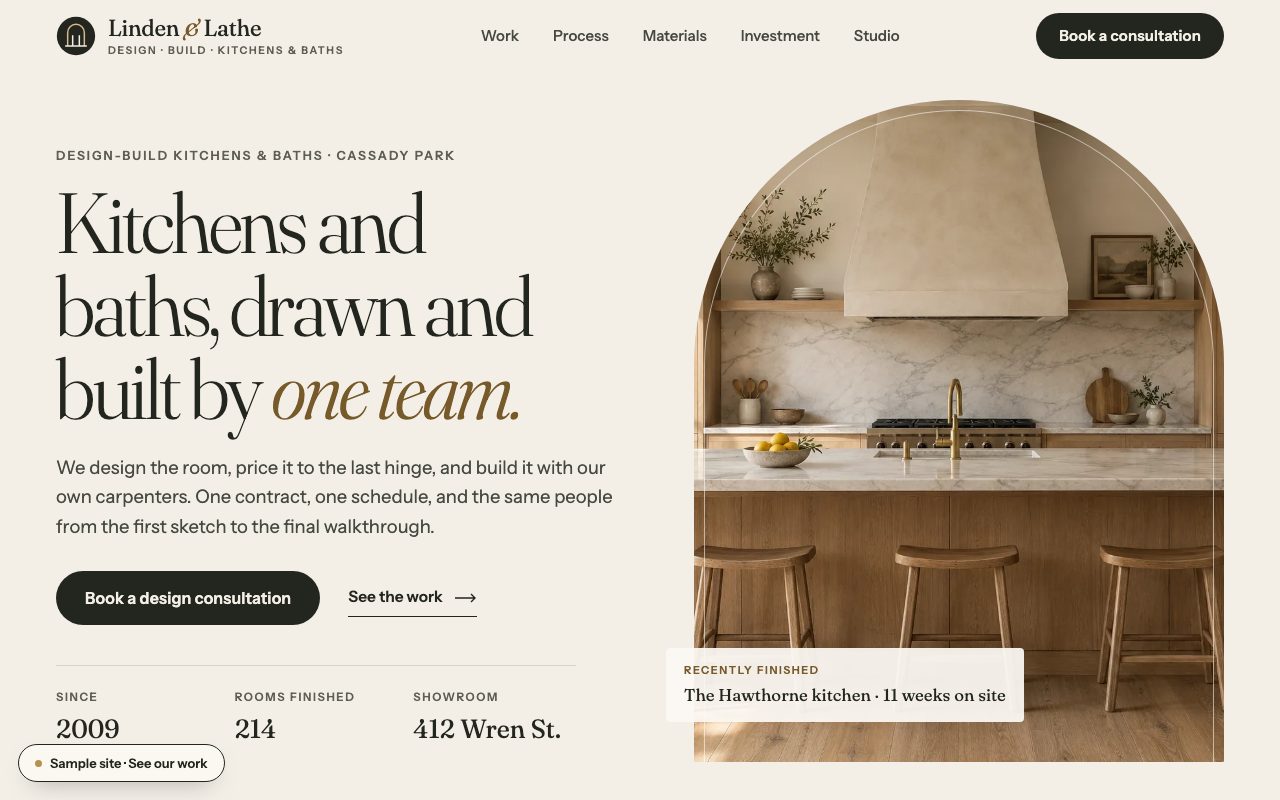 Linden & Lathe: the home page on a computer