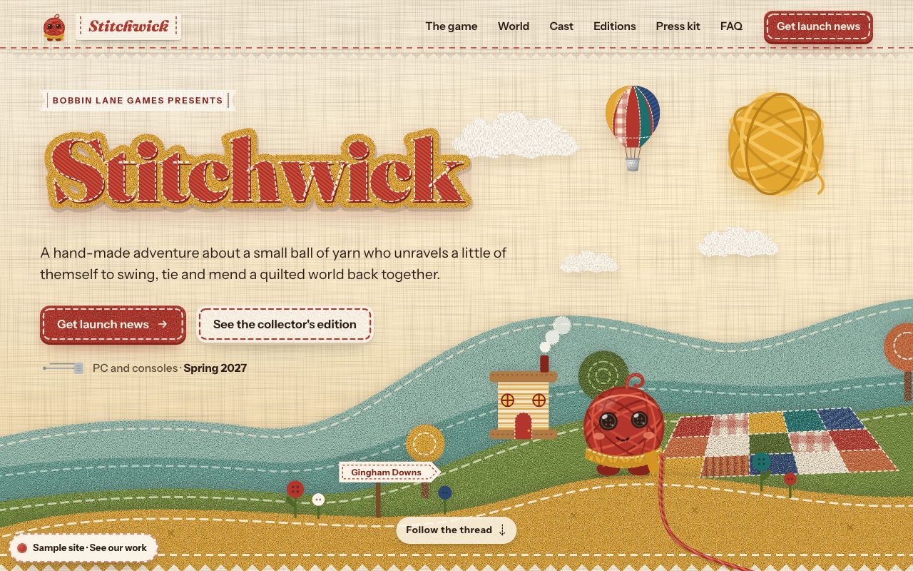 Stitchwick: the home page on a computer