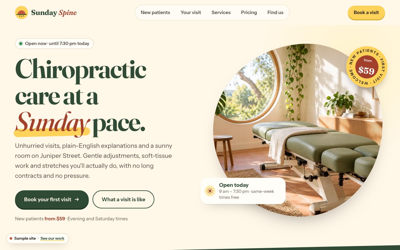 Sunday Spine: the home page on a computer