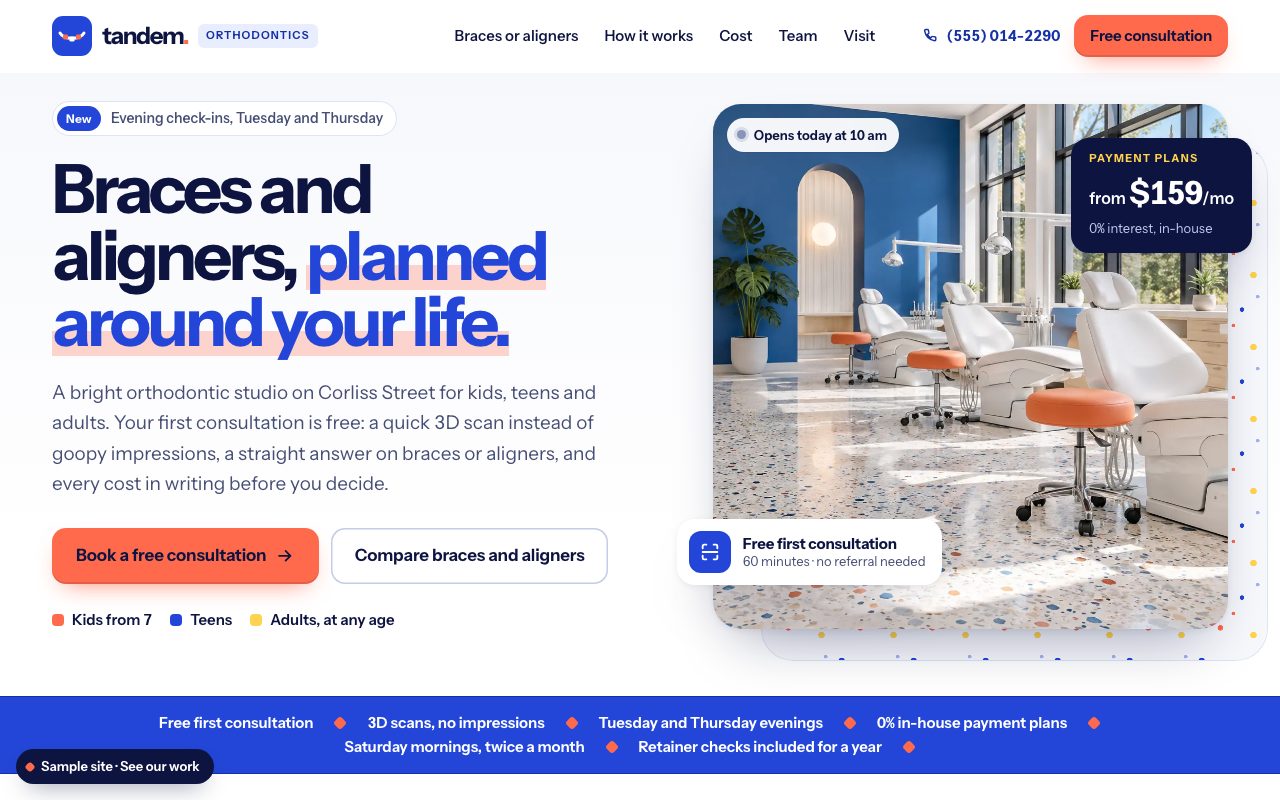 Tandem Orthodontics: the home page on a computer