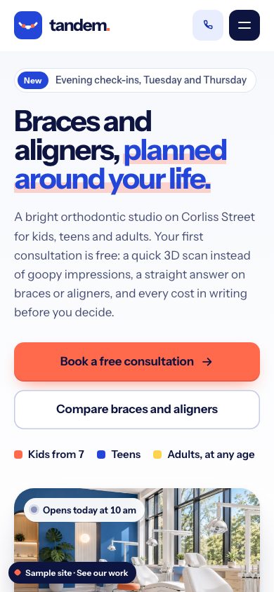 Tandem Orthodontics on a phone
