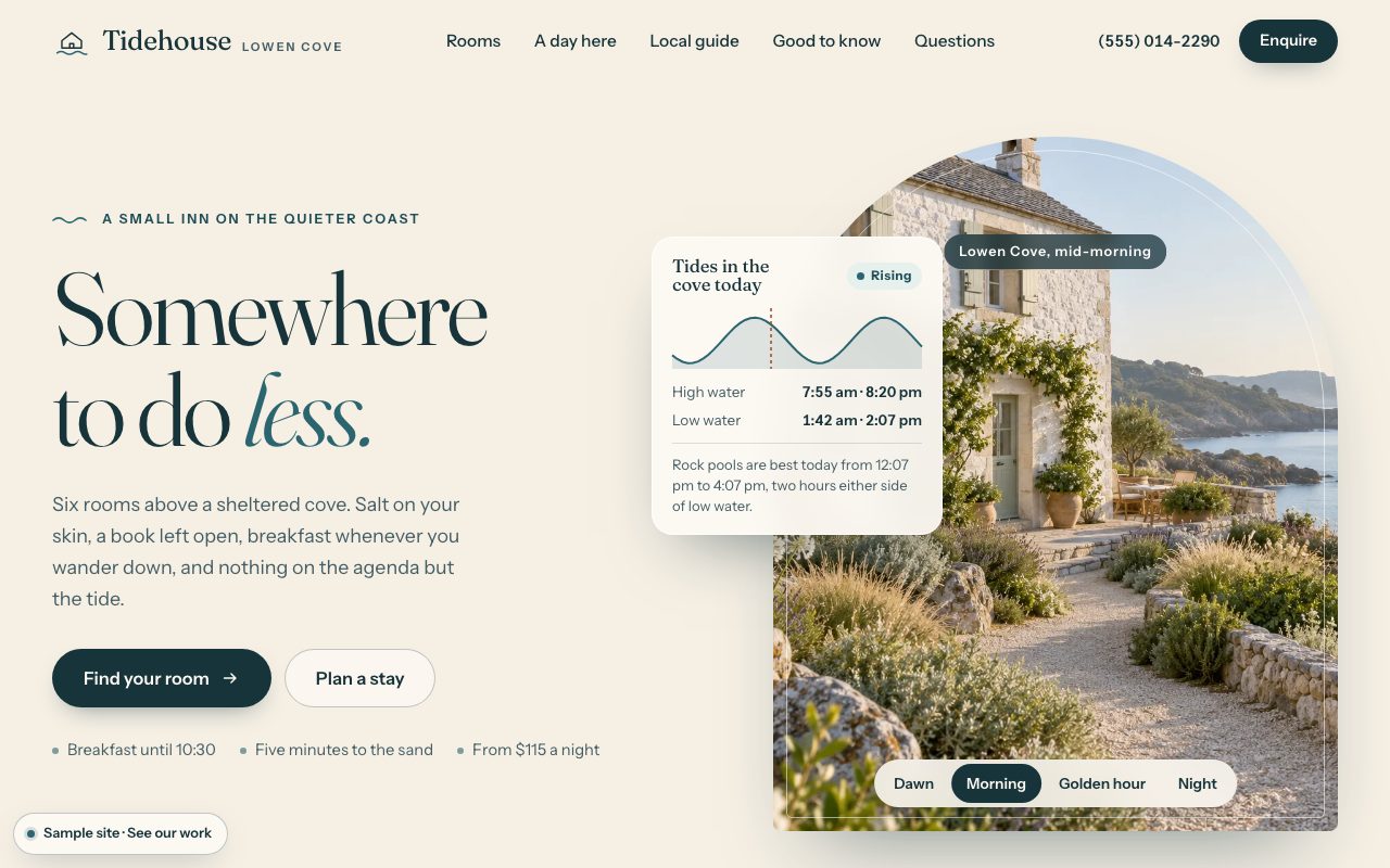 Tidehouse: the home page on a computer