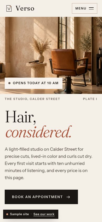 Verso Hair Studio on a phone