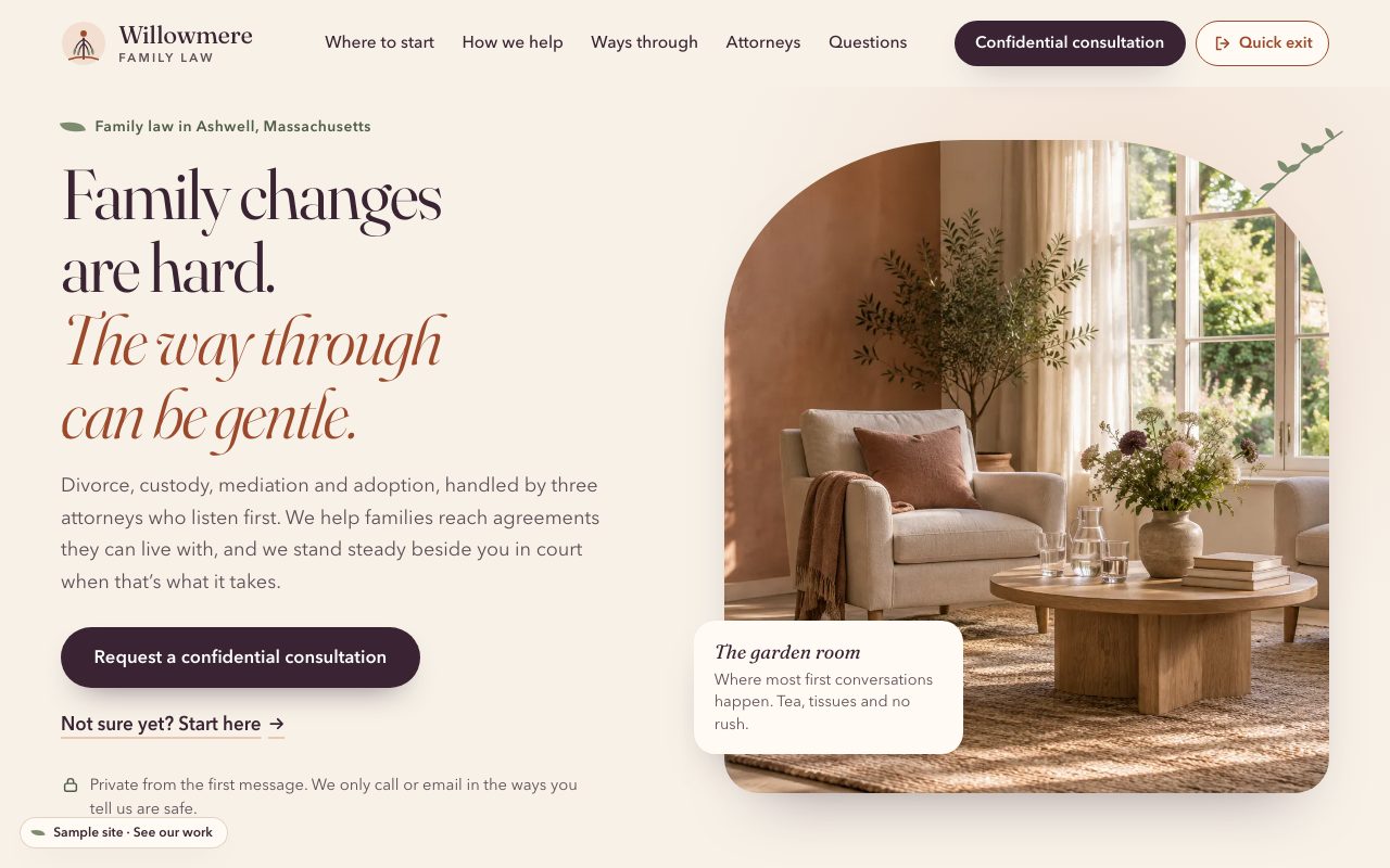 Willowmere Family Law: the home page on a computer